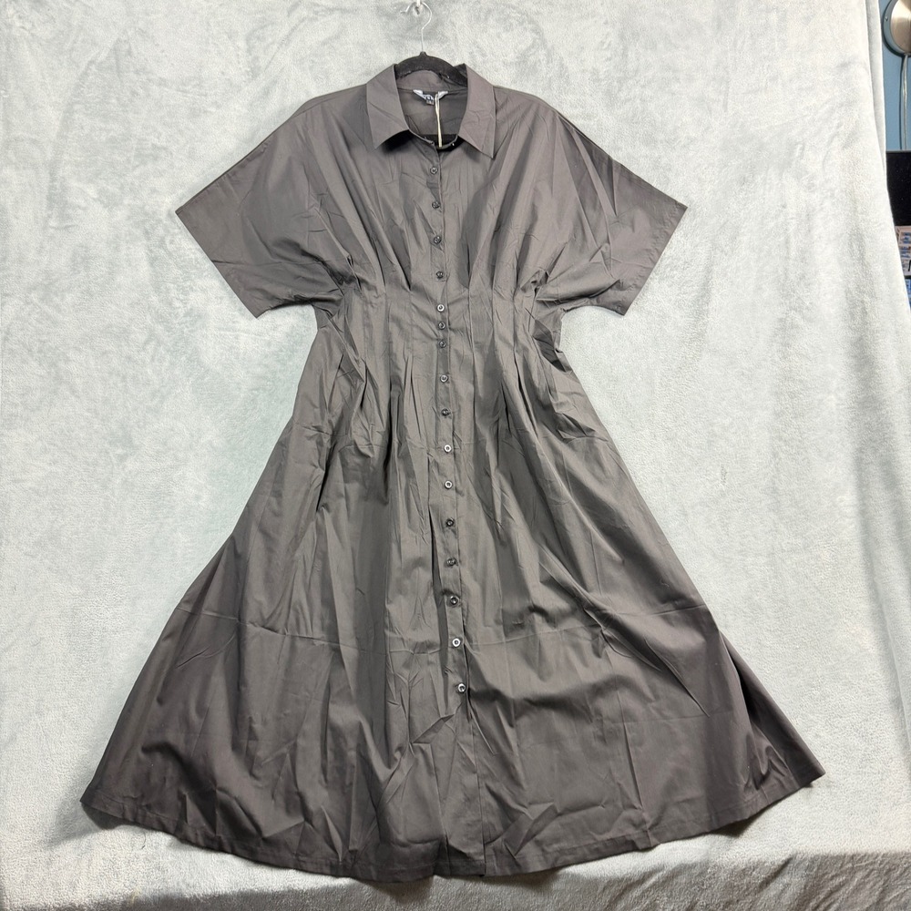 Yeokou Womens L Black Shirt Dress Oversized Sleeve Button Maxi Office Siren